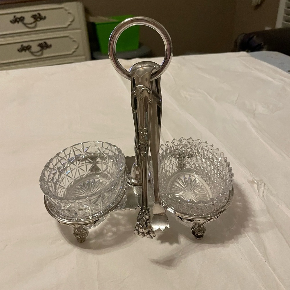 Silver / glass relish dish…..bowls are 5” x 3.5”